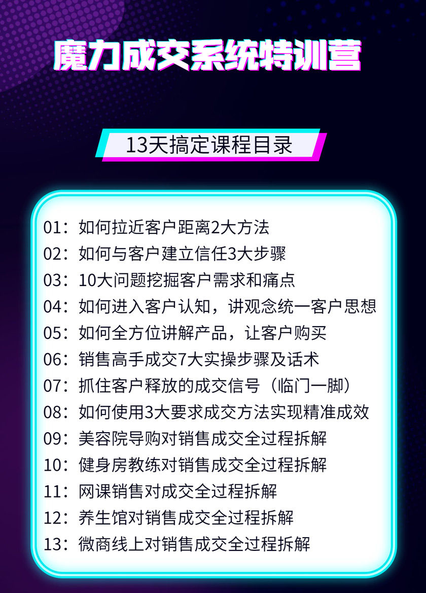 （1499期）13天魔力成交系统特训营：从0-1掌握1对1私信成交，让微信成为你的提款机-课程网